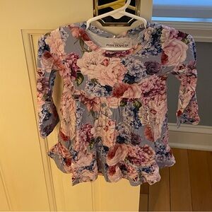 NWT Posh Peanut Long Sleeve Ruffled Twirl Bodysuit Dress in Annie Floral Print